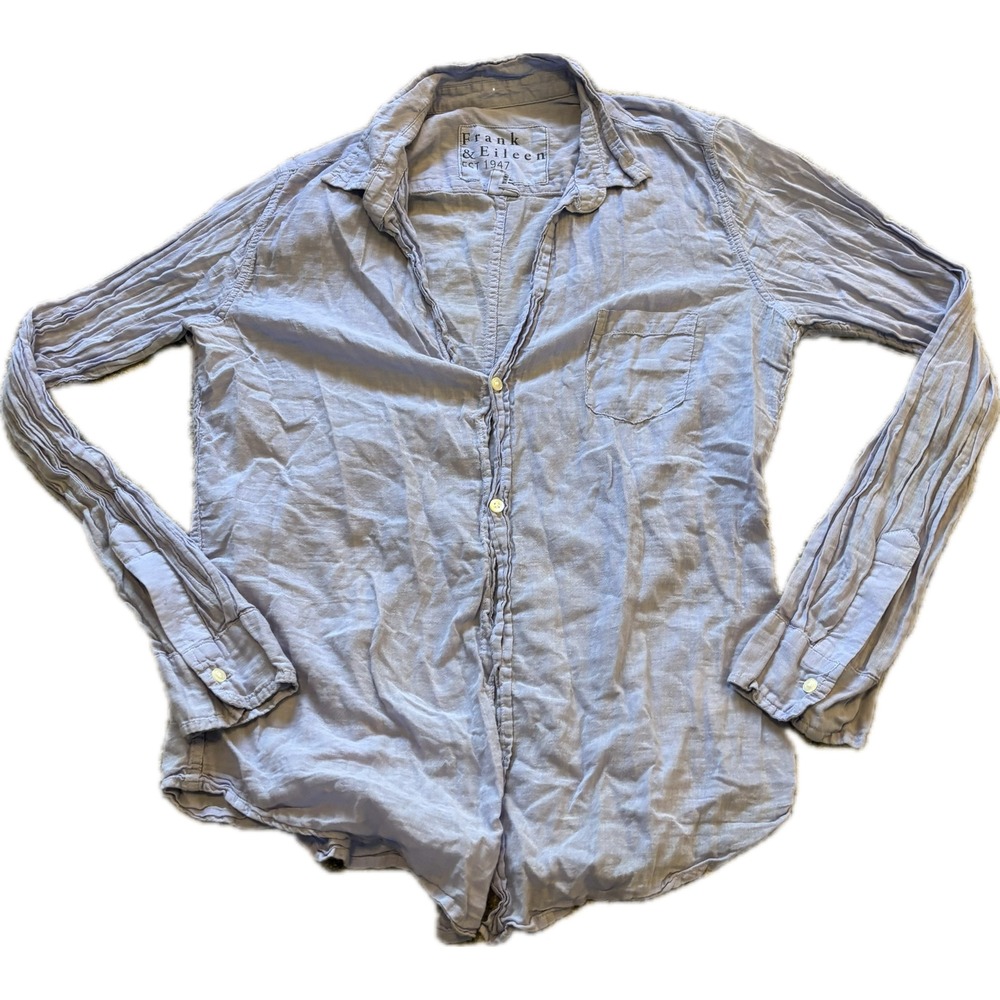 Frank & Eileen Barry Light Blue Cotton Voile Button Down Shirt Womens Medium